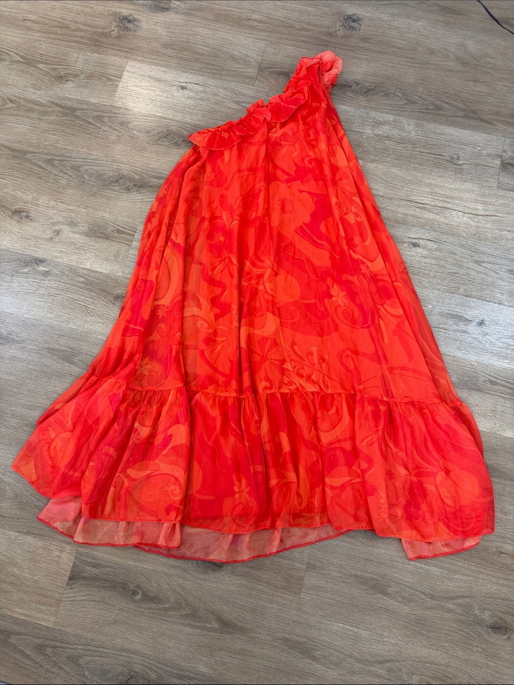 One Shoulder Rose Ruffle Maxi Dress - Picture 15 of 17